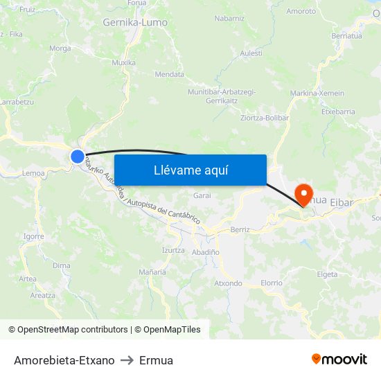 Amorebieta-Etxano to Ermua map