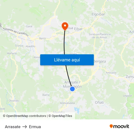 Arrasate to Ermua map