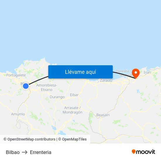 Bilbao to Errenteria map