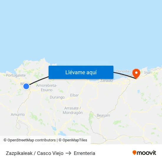 Zazpikaleak / Casco Viejo to Errenteria map