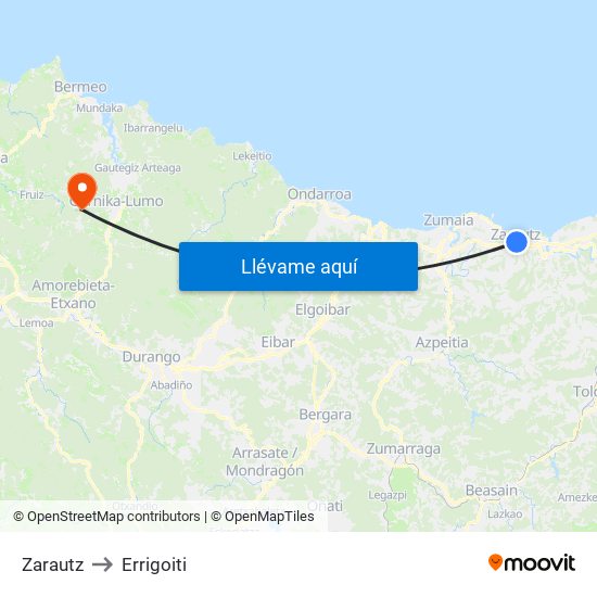 Zarautz to Errigoiti map