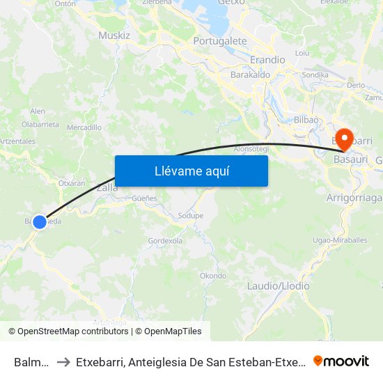 Balmaseda to Etxebarri, Anteiglesia De San Esteban-Etxebarri Doneztebeko Elizatea map