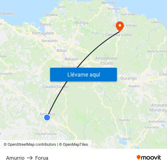 Amurrio to Forua map