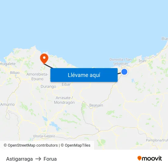 Astigarraga to Forua map