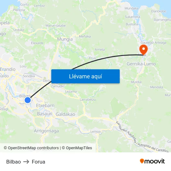 Bilbao to Forua map