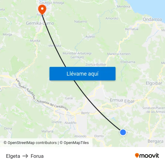 Elgeta to Forua map