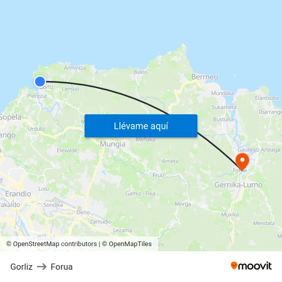 Gorliz to Forua map