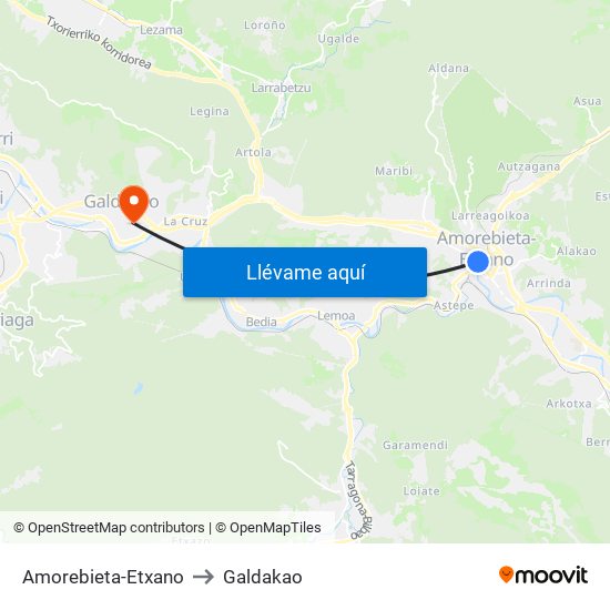 Amorebieta-Etxano to Galdakao map
