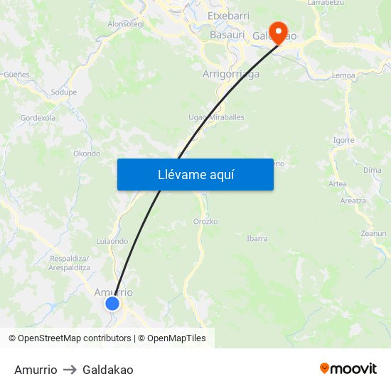 Amurrio to Galdakao map