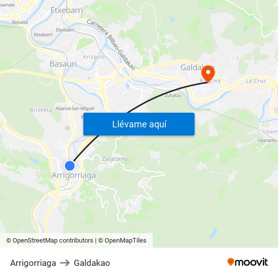 Arrigorriaga to Galdakao map