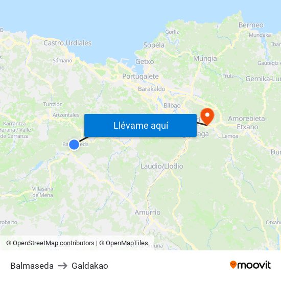 Balmaseda to Galdakao map