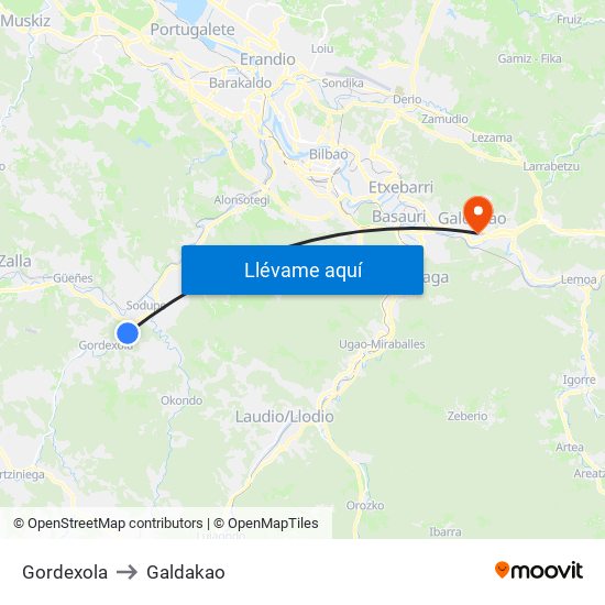 Gordexola to Galdakao map