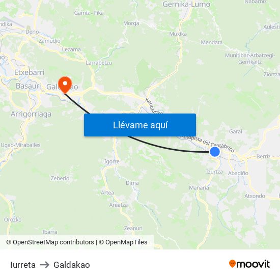 Iurreta to Galdakao map