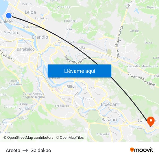Areeta to Galdakao map