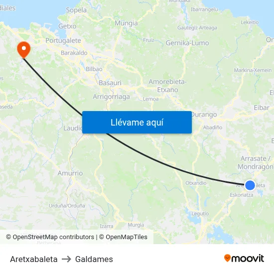 Aretxabaleta to Galdames map