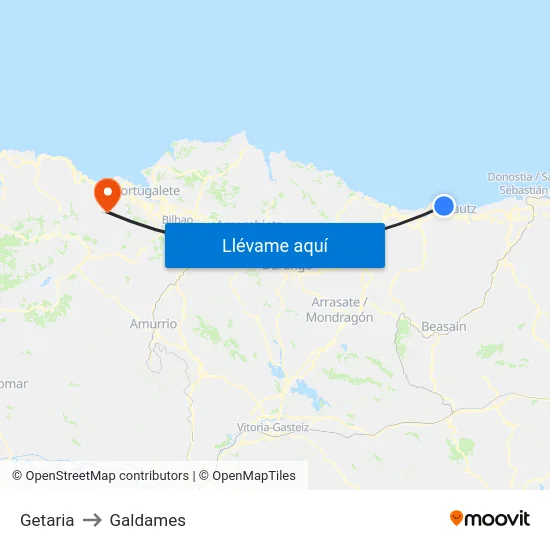 Getaria to Galdames map