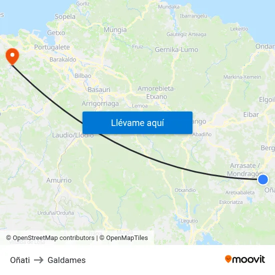 Oñati to Galdames map