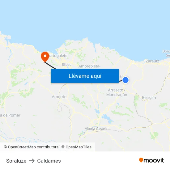 Soraluze to Galdames map