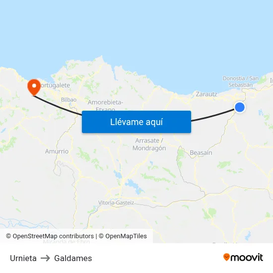 Urnieta to Galdames map