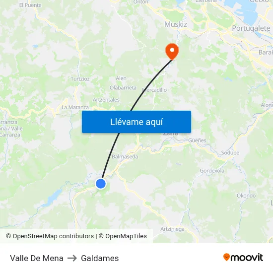 Valle De Mena to Galdames map