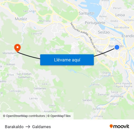 Barakaldo to Galdames map