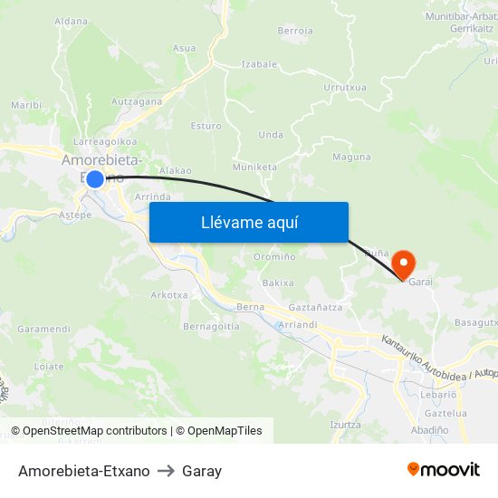 Amorebieta-Etxano to Garay map