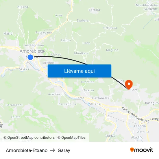 Amorebieta-Etxano to Garay map