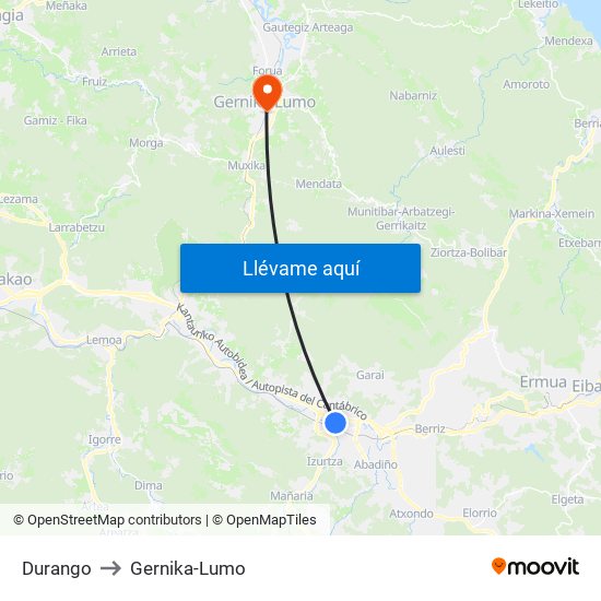 Durango to Gernika-Lumo map