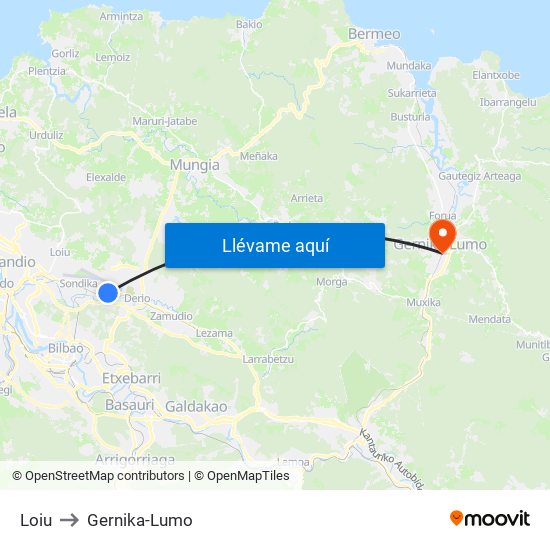 Loiu to Gernika-Lumo map