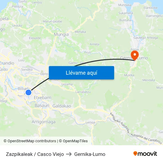 Zazpikaleak / Casco Viejo to Gernika-Lumo map