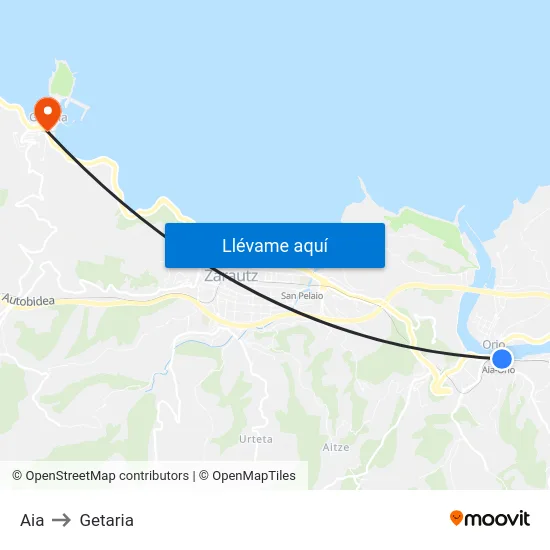 Aia to Getaria map