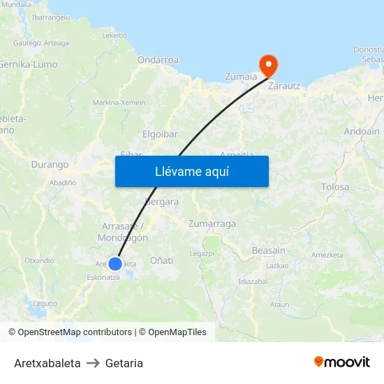 Aretxabaleta to Getaria map