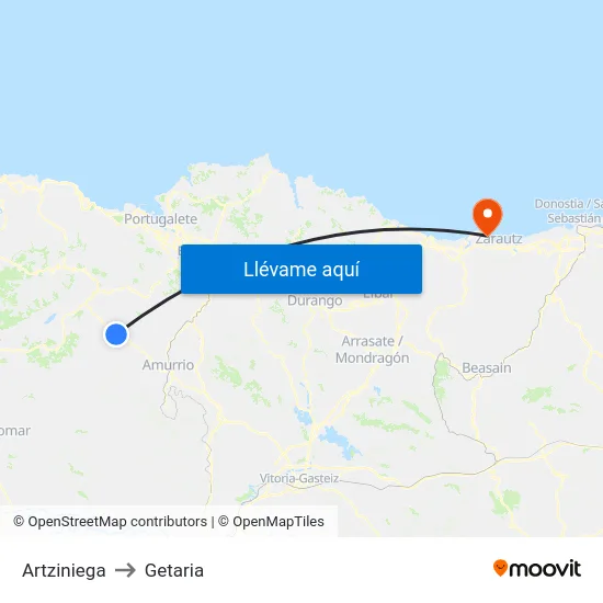 Artziniega to Getaria map