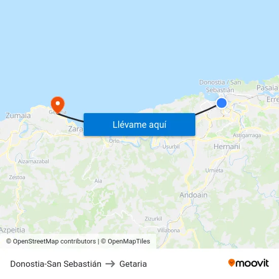 Donostia-San Sebastián to Getaria map