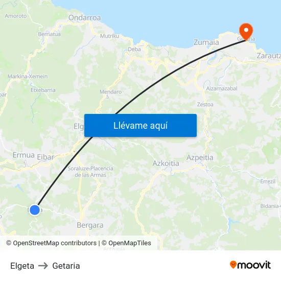 Elgeta to Getaria map