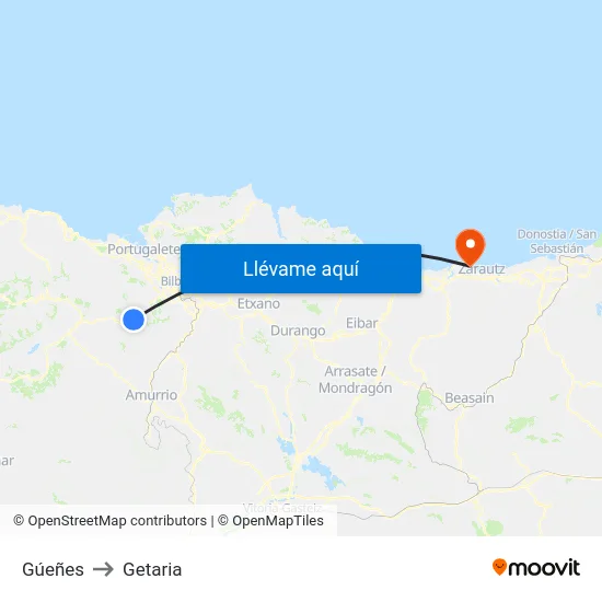 Gúeñes to Getaria map