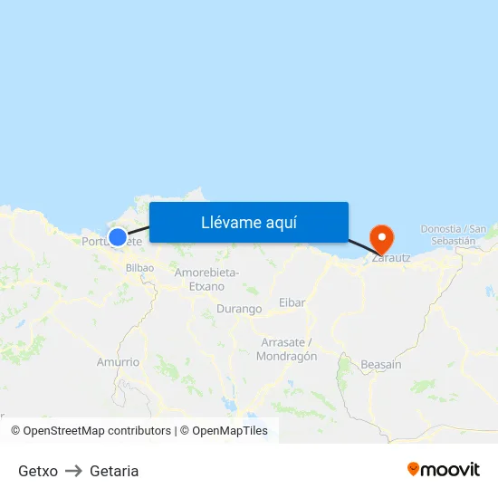 Getxo to Getaria map