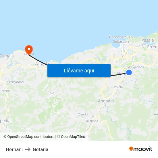 Hernani to Getaria map