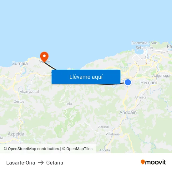 Lasarte-Oria to Getaria map