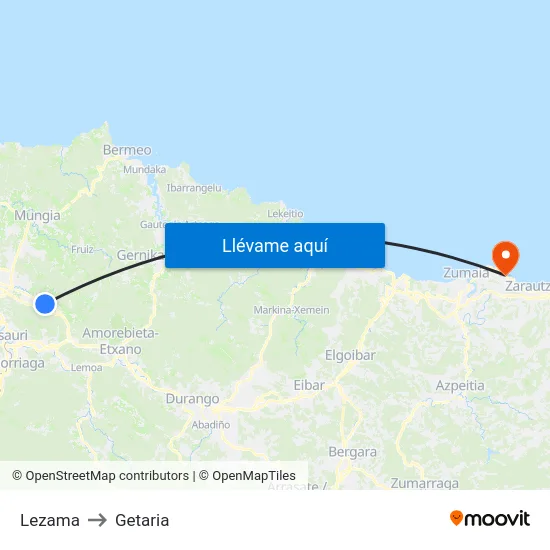 Lezama to Getaria map
