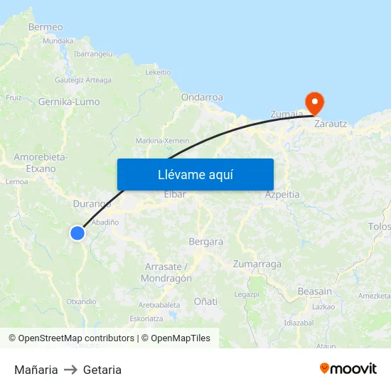 Mañaria to Getaria map