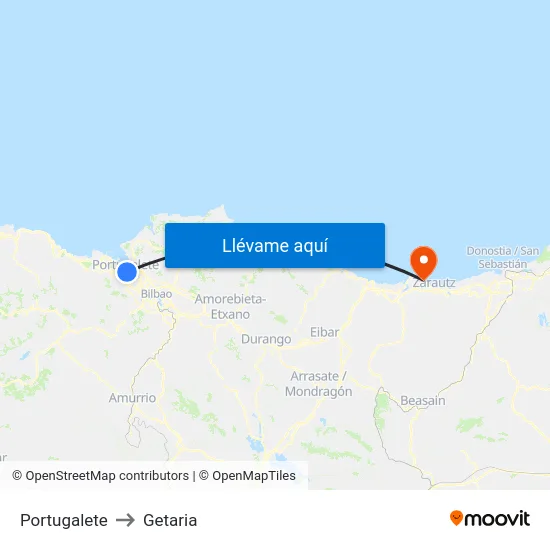 Portugalete to Getaria map