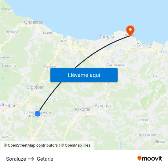 Soraluze to Getaria map