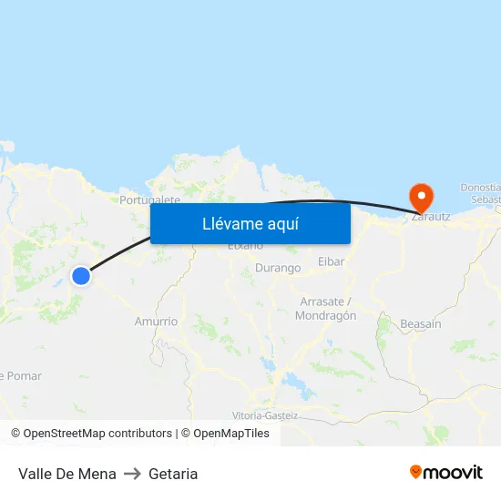 Valle De Mena to Getaria map