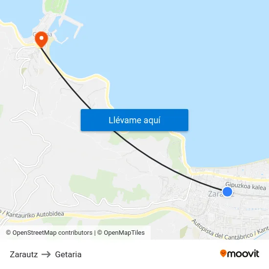 Zarautz to Getaria map
