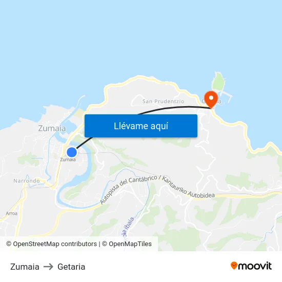 Zumaia to Getaria map