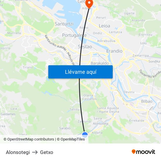 Alonsotegi to Getxo map