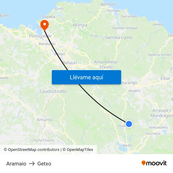 Aramaio to Getxo map