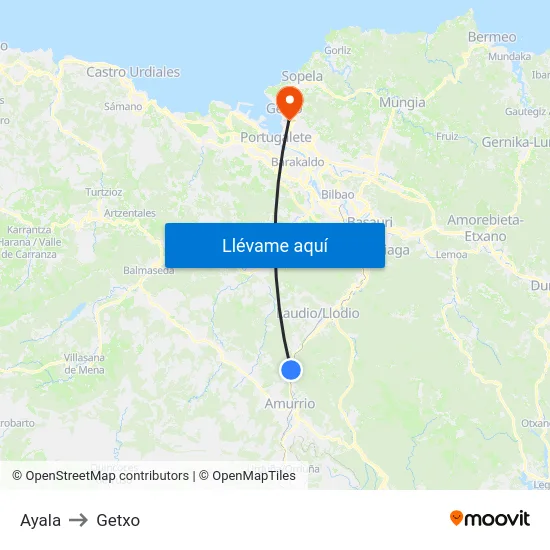 Ayala to Getxo map