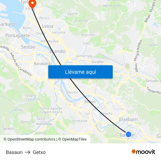 Basauri to Getxo map